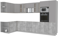 Кухонный гарнитур Интерлиния Мила 1.68x3.4 левая без столешницы (серебристый/бетон) - 