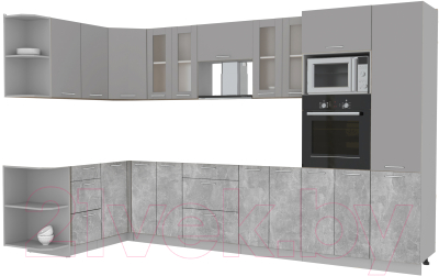 Кухонный гарнитур Интерлиния Мила 1.68x3.4 левая без столешницы (серебристый/бетон)