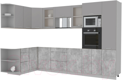 Кухонный гарнитур Интерлиния Мила 1.68x3.2 левая без столешницы (серебристый/бетон)
