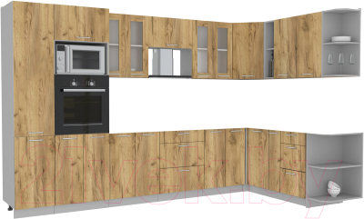 Кухонный гарнитур Интерлиния Мила 1.88x3.4 правая без столешницы (дуб золотой/дуб золотой)