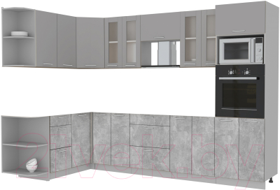 Кухонный гарнитур Интерлиния Мила 1.68x3.0 левая без столешницы (серебристый/бетон)