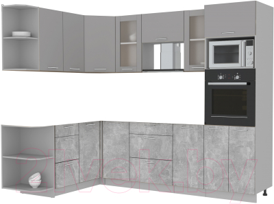 Готовая кухня Интерлиния Мила 1.68x2.6 левая без столешницы (серебристый/бетон)
