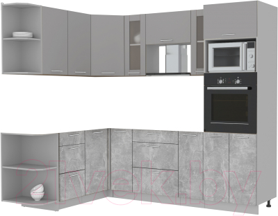 Готовая кухня Интерлиния Мила 1.68x2.4 левая без столешницы (серебристый/бетон)
