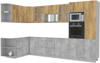 Готовая кухня Интерлиния Мила 1.68x3.4 левая без столешницы (дуб золотой/бетон) - 
