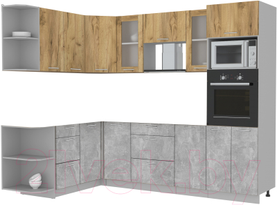 Готовая кухня Интерлиния Мила 1.68x2.6 левая без столешницы (дуб золотой/бетон)