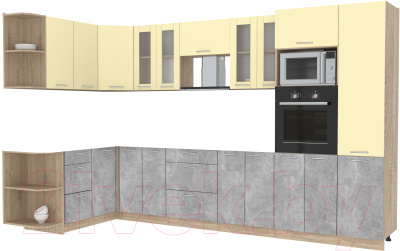 Готовая кухня Интерлиния Мила 1.68x3.4 левая без столешницы (ваниль/бетон)