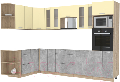 Кухонный гарнитур Интерлиния Мила 1.68x3.0 левая без столешницы (ваниль/бетон)