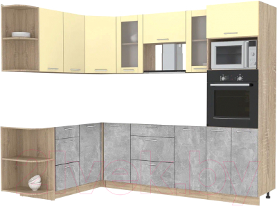 Кухонный гарнитур Интерлиния Мила 1.68x2.6 левая без столешницы (ваниль/бетон)