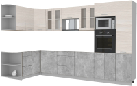 Кухонный гарнитур Интерлиния Мила 1.68x3.4 левая без столешницы (вудлайн кремовый/бетон) - 