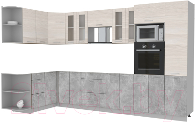 Готовая кухня Интерлиния Мила 1.68x3.4 левая без столешницы (вудлайн кремовый/бетон)
