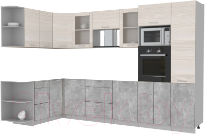 Кухонный гарнитур Интерлиния Мила 1.68x3.2 левая без столешницы (вудлайн кремовый/бетон)