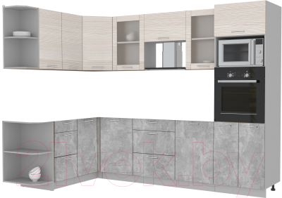 Кухонный гарнитур Интерлиния Мила 1.68x2.8 левая без столешницы (вудлайн кремовый/бетон)