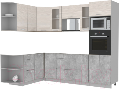 Кухонный гарнитур Интерлиния Мила 1.68x2.6 левая без столешницы (вудлайн кремовый/бетон)