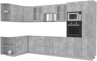 Кухонный гарнитур Интерлиния Мила 1.68x3.4 левая без столешницы (бетон/бетон) - 