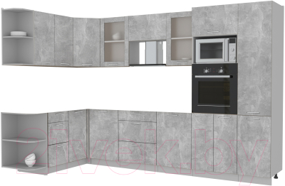 Кухонный гарнитур Интерлиния Мила 1.68x3.2 левая без столешницы (бетон/бетон)