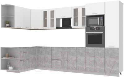 Готовая кухня Интерлиния Мила 1.68x3.4 левая без столешницы (белый платинум/бетон)