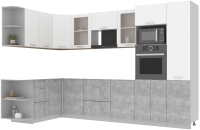 Кухонный гарнитур Интерлиния Мила 1.68x3.2 левая без столешницы (белый платинум/бетон) - 