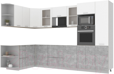 Кухонный гарнитур Интерлиния Мила 1.68x3.2 левая без столешницы (белый платинум/бетон)