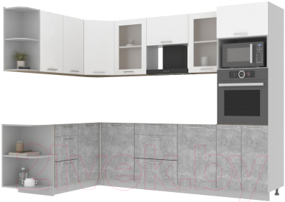 Кухонный гарнитур Интерлиния Мила 1.68x2.8 левая без столешницы (белый платинум/бетон)