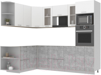 Кухонный гарнитур Интерлиния Мила 1.68x2.6 левая без столешницы (белый платинум/бетон)