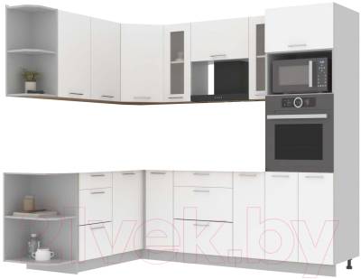 Кухонный гарнитур Интерлиния Мила 1.68x2.4 левая без столешницы (белый платинум/бетон)
