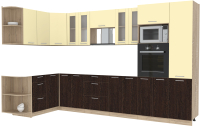 Кухонный гарнитур Интерлиния Мила 1.68x3.4 левая без столешницы (ваниль/дуб венге) - 