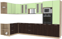 Кухонный гарнитур Интерлиния Мила 1.68x3.4 левая без столешницы (салатовый/дуб венге) - 