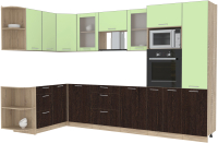 Готовая кухня Интерлиния Мила 1.68x3.2 левая без столешницы (салатовый/дуб венге) - 