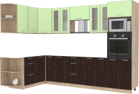 Кухонный гарнитур Интерлиния Мила 1.68x3.0 левая без столешницы (салатовый/дуб венге) - 