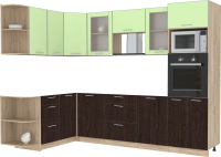 Кухонный гарнитур Интерлиния Мила 1.68x2.8 левая без столешницы (салатовый/дуб венге) - 