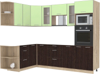 Кухонный гарнитур Интерлиния Мила 1.68x2.6 левая без столешницы (салатовый/дуб венге) - 