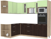 Кухонный гарнитур Интерлиния Мила 1.68x2.4 левая без столешницы (салатовый/дуб венге) - 
