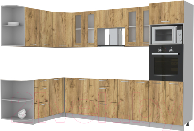 Кухонный гарнитур Интерлиния Мила 1.68x3.0 левая без столешницы (дуб золотой/дуб золотой)
