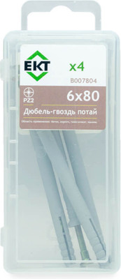 Дюбель-гвоздь ЕКТ Потайной 6x80 LX / B007804 (4шт, полипропилен) - 