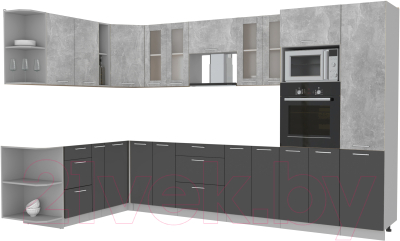 Кухонный гарнитур Интерлиния Мила 1.88x3.4 левая без столешницы (бетон/антрацит)
