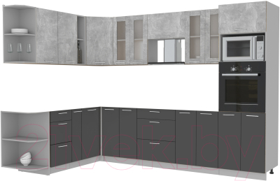 Кухонный гарнитур Интерлиния Мила 1.88x3.0 левая без столешницы (бетон/антрацит)