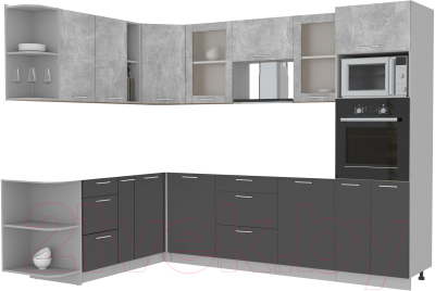 Кухонный гарнитур Интерлиния Мила 1.88x2.8 левая без столешницы (бетон/антрацит)