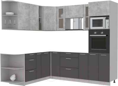 Кухонный гарнитур Интерлиния Мила 1.88x2.4 левая без столешницы (бетон/антрацит)