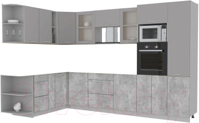 Кухонный гарнитур Интерлиния Мила 1.88x3.2 левая без столешницы (серебристый/бетон)