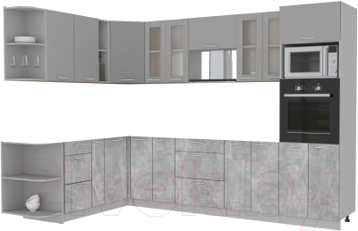Кухонный гарнитур Интерлиния Мила 1.88x3.0 левая без столешницы (серебристый/бетон)