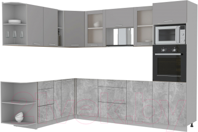 Кухонный гарнитур Интерлиния Мила 1.88x2.8 левая без столешницы (серебристый/бетон)