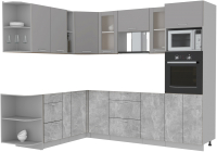 Кухонный гарнитур Интерлиния Мила 1.88x2.6 левая без столешницы (серебристый/бетон) - 