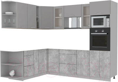 Кухонный гарнитур Интерлиния Мила 1.88x2.6 левая без столешницы (серебристый/бетон)