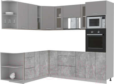 Кухонный гарнитур Интерлиния Мила 1.88x2.4 левая без столешницы (серебристый/бетон)