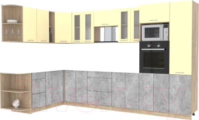 Кухонный гарнитур Интерлиния Мила 1.88x3.4 левая без столешницы (ваниль/бетон)