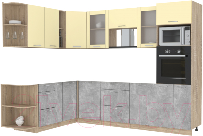 Кухонный гарнитур Интерлиния Мила 1.88x2.8 левая без столешницы (ваниль/бетон)