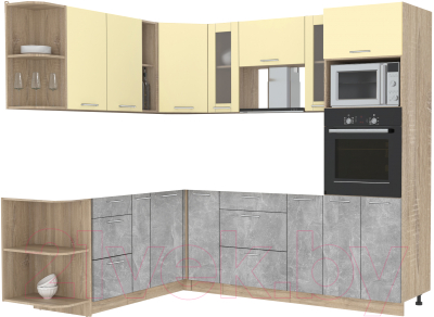 Готовая кухня Интерлиния Мила 1.88x2.4 левая без столешницы (ваниль/бетон)