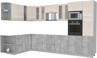 Кухонный гарнитур Интерлиния Мила 1.88x3.4 левая без столешницы (вудлайн кремовый/бетон) - 