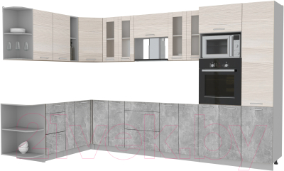Кухонный гарнитур Интерлиния Мила 1.88x3.4 левая без столешницы (вудлайн кремовый/бетон)