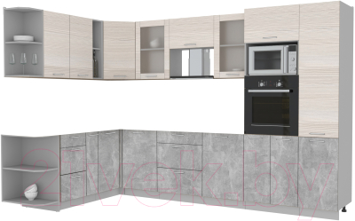 Кухонный гарнитур Интерлиния Мила 1.88x3.2 левая без столешницы (вудлайн кремовый/бетон)